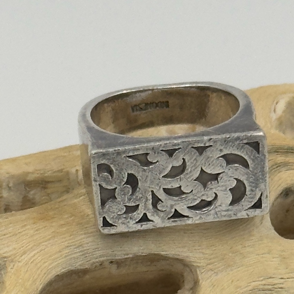 Signed Lois Hill Sterling Silver Heavy Filigree Square Ring 17.8 grams